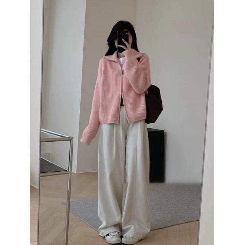 灰色浣熊絨半高領立領雙拉鍊毛衣外套女秋冬加厚外搭外穿針織開衫 灰色浣熊絨半高領立領雙拉鍊毛衣外套女秋冬加厚外搭外穿針織開衫