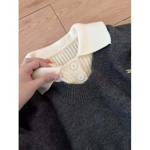 學院風短款POLO領毛衣女秋冬季內搭設計感兩件套針織上衣2025新款 學院風短款POLO領毛衣女秋冬季內搭設計感兩件套針織上衣2025新款