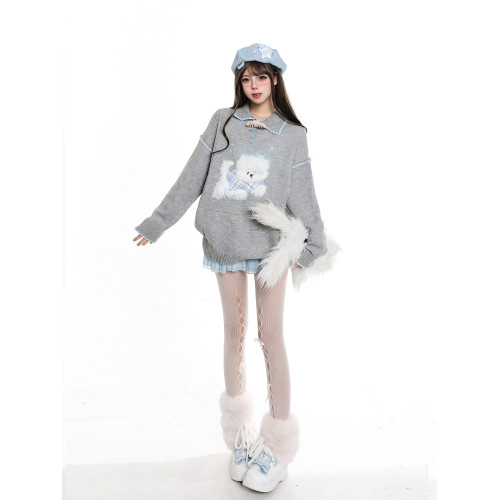 韓系可愛毛絨卡通polo領毛衣女生秋冬慵懶風巨好看休閒針織衫上衣 韓系可愛毛絨卡通polo領毛衣女生秋冬慵懶風巨好看休閒針織衫上衣