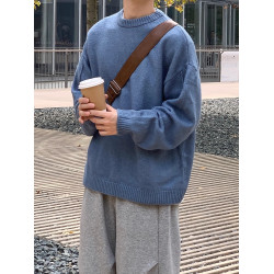 純色圓領毛衣男秋冬季2025新款休閒針織打底衫寬松慵懶風套頭內搭