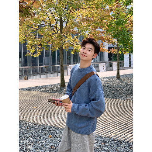 純色圓領毛衣男秋冬季2025新款休閒針織打底衫寬松慵懶風套頭內搭 純色圓領毛衣男秋冬季2025新款休閒針織打底衫寬松慵懶風套頭內搭