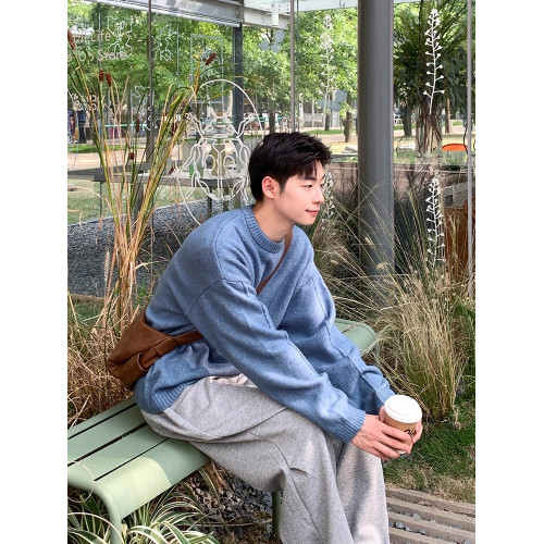 純色圓領毛衣男秋冬季2025新款休閒針織打底衫寬松慵懶風套頭內搭 純色圓領毛衣男秋冬季2025新款休閒針織打底衫寬松慵懶風套頭內搭