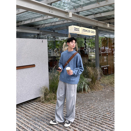 純色圓領毛衣男秋冬季2025新款休閒針織打底衫寬松慵懶風套頭內搭 純色圓領毛衣男秋冬季2025新款休閒針織打底衫寬松慵懶風套頭內搭