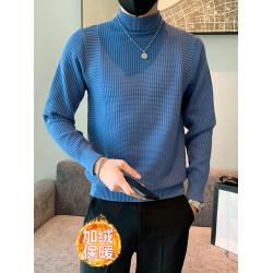半高領加絨毛衣男士秋冬韓版修身內搭針織衫高級感百搭加厚毛線衣