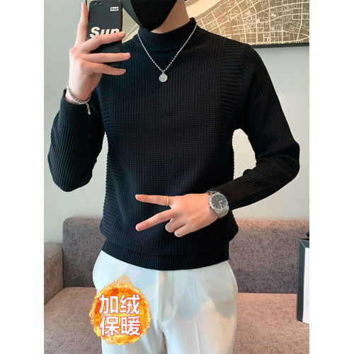 半高領加絨毛衣男士秋冬韓版修身內搭針織衫高級感百搭加厚毛線衣 半高領加絨毛衣男士秋冬韓版修身內搭針織衫高級感百搭加厚毛線衣