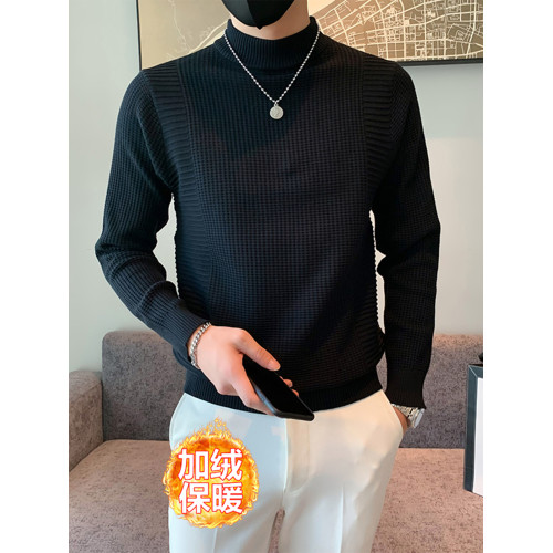 半高領加絨毛衣男士秋冬韓版修身內搭針織衫高級感百搭加厚毛線衣 半高領加絨毛衣男士秋冬韓版修身內搭針織衫高級感百搭加厚毛線衣