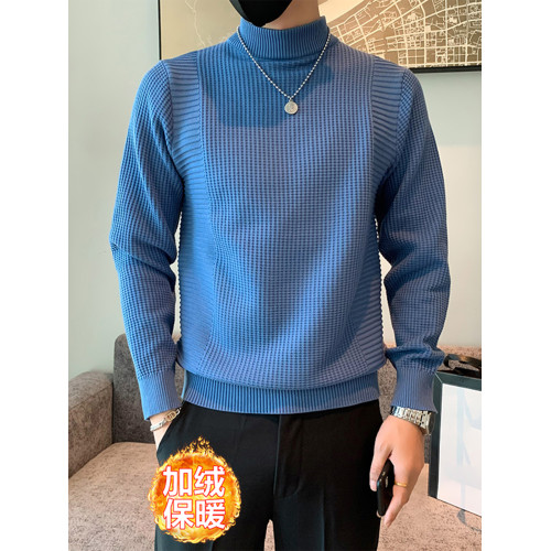 半高領加絨毛衣男士秋冬韓版修身內搭針織衫高級感百搭加厚毛線衣 半高領加絨毛衣男士秋冬韓版修身內搭針織衫高級感百搭加厚毛線衣