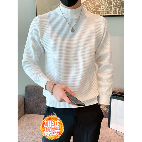 半高領加絨毛衣男士秋冬韓版修身內搭針織衫高級感百搭加厚毛線衣 半高領加絨毛衣男士秋冬韓版修身內搭針織衫高級感百搭加厚毛線衣