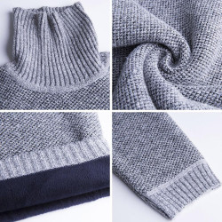 高領毛衣男加絨加厚新款冬季男士秋裝上衣修身翻領休閒打底針織衫