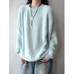 淺藍色馬海毛毛衣男女秋冬氛圍感穿搭長袖針織衫內搭美式情侶外套