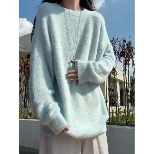 淺藍色馬海毛毛衣男女秋冬氛圍感穿搭長袖針織衫內搭美式情侶外套 淺藍色馬海毛毛衣男女秋冬氛圍感穿搭長袖針織衫內搭美式情侶外套