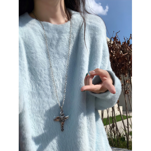 淺藍色馬海毛毛衣男女秋冬氛圍感穿搭長袖針織衫內搭美式情侶外套 淺藍色馬海毛毛衣男女秋冬氛圍感穿搭長袖針織衫內搭美式情侶外套