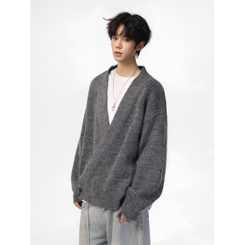 灰色不規則開衫毛衣外套男潮牌秋冬季寬松設計感慵懶風針織衫上衣 灰色不規則開衫毛衣外套男潮牌秋冬季寬松設計感慵懶風針織衫上衣