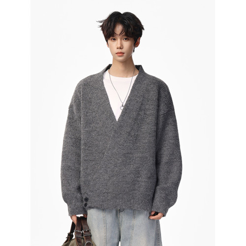 灰色不規則開衫毛衣外套男潮牌秋冬季寬松設計感慵懶風針織衫上衣 灰色不規則開衫毛衣外套男潮牌秋冬季寬松設計感慵懶風針織衫上衣