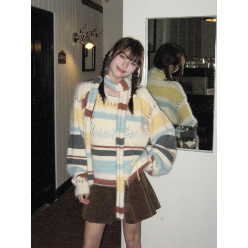 彩虹撞色甜美可愛馬海毛毛衣女秋冬奶fufu小個子軟糯針織衫上衣潮 彩虹撞色甜美可愛馬海毛毛衣女秋冬奶fufu小個子軟糯針織衫上衣潮