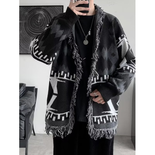 春秋復古民族風個性幾何針織衫男寬松情侶裝外穿中長款開衫毛衣男 春秋復古民族風個性幾何針織衫男寬松情侶裝外穿中長款開衫毛衣男