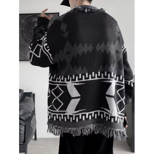 春秋復古民族風個性幾何針織衫男寬松情侶裝外穿中長款開衫毛衣男 春秋復古民族風個性幾何針織衫男寬松情侶裝外穿中長款開衫毛衣男