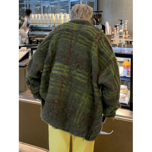 美式復古彩色編織馬海毛開衫毛衣男女潮牌情侶外套撞色拼接針織衫 美式復古彩色編織馬海毛開衫毛衣男女潮牌情侶外套撞色拼接針織衫