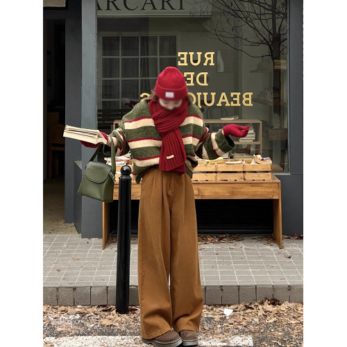 聖誕氛圍感羊毛撞色圓領短款條紋針織毛衣女冬季氣質百搭顯瘦上衣 聖誕氛圍感羊毛撞色圓領短款條紋針織毛衣女冬季氣質百搭顯瘦上衣