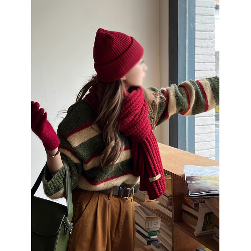 聖誕氛圍感羊毛撞色圓領短款條紋針織毛衣女冬季氣質百搭顯瘦上衣 聖誕氛圍感羊毛撞色圓領短款條紋針織毛衣女冬季氣質百搭顯瘦上衣