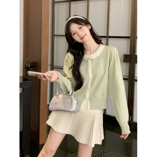 時尚溫柔粉色毛衣外套女秋季2025新款蝴蝶結寬鬆軟糯甜美針織開衫