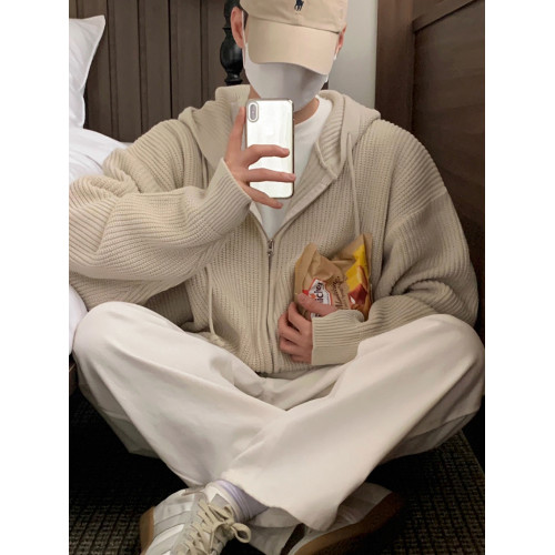 MRCYC慵懶風連帽針織衫外套男秋冬季通勤穿搭韓系寬松高級感毛衣