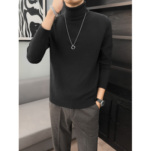 秋冬黑色高領毛衣男慵懶風內搭男士加厚毛線冬季翻領打底針織衫男