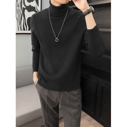 秋冬黑色高領毛衣男慵懶風內搭男士加厚毛線冬季翻領打底針織衫男