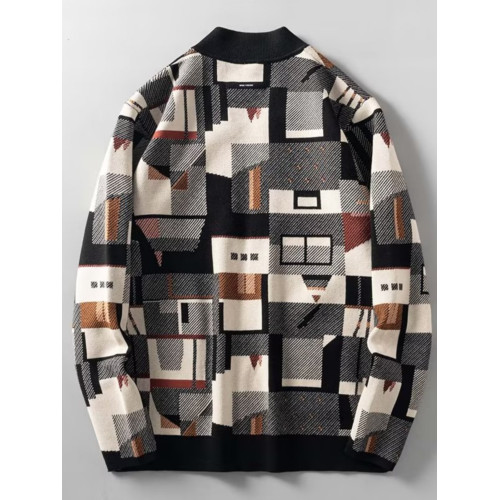 小衆設計高級感毛衣外套男不規則個性拼色迷彩秋季外穿開衫針織衫