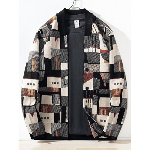 小衆設計高級感毛衣外套男不規則個性拼色迷彩秋季外穿開衫針織衫