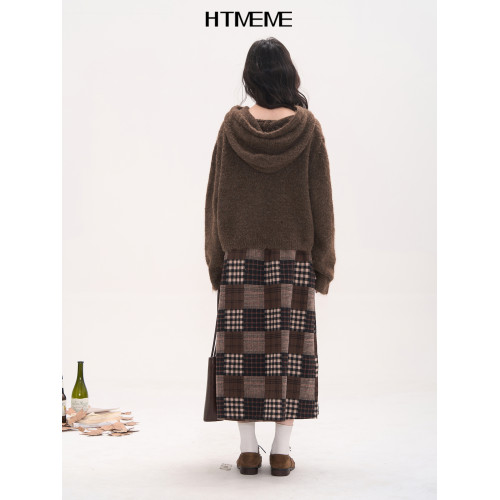 花田櫥窗HTmeme 香草冰淇淋~秋冬連帽設計針織毛衣加厚罩衫上衣女