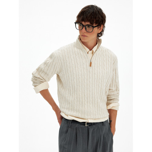 MADWITCH美式復古絞花半拉鍊毛衣男女秋冬休閒慵懶風軟糯針織衫潮