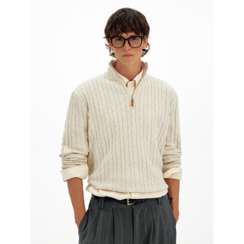 MADWITCH美式復古絞花半拉鍊毛衣男女秋冬休閒慵懶風軟糯針織衫潮