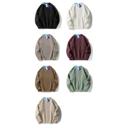 WASSUP復古日系純色百搭圓領毛衣打底衫男秋季寬松提花針織上衣服