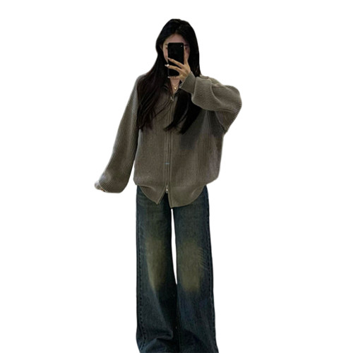 韓系慵懶風灰色長袖針織毛衣衛衣外套女2025秋冬新款早秋寬松上衣 韓系慵懶風灰色長袖針織毛衣衛衣外套女2025秋冬新款早秋寬松上衣