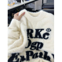 馬海毛圓領白色長袖針織上衣女2025秋冬新款慵懶風軟糯打底衫毛衣