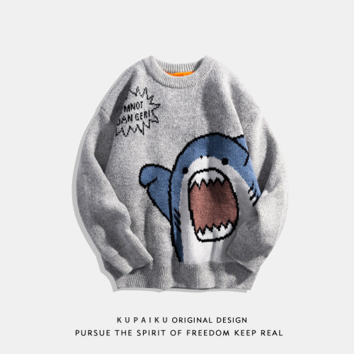 卡通圓領毛衣男秋冬潮ins春秋款復古日系感加厚大碼胖子針織衫