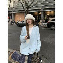 大碼微胖溫柔風純色毛衣外套女秋季2025新款胖MM寬松顯瘦開衫上衣