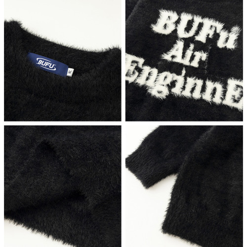 億萬少年BUFU國潮美式字母毛衣男女秋冬季加厚高街情侶針織衫上衣