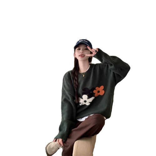 秋冬新款寬松顯瘦套頭毛衣女韓系ins復古花朵爆款長袖針織衫上衣 秋冬新款寬松顯瘦套頭毛衣女韓系ins復古花朵爆款長袖針織衫上衣