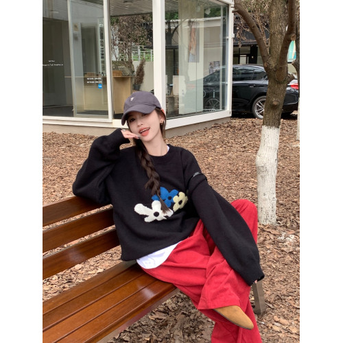 秋冬新款寬松顯瘦套頭毛衣女韓系ins復古花朵爆款長袖針織衫上衣 秋冬新款寬松顯瘦套頭毛衣女韓系ins復古花朵爆款長袖針織衫上衣