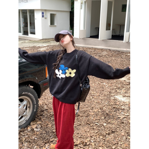 秋冬新款寬松顯瘦套頭毛衣女韓系ins復古花朵爆款長袖針織衫上衣 秋冬新款寬松顯瘦套頭毛衣女韓系ins復古花朵爆款長袖針織衫上衣