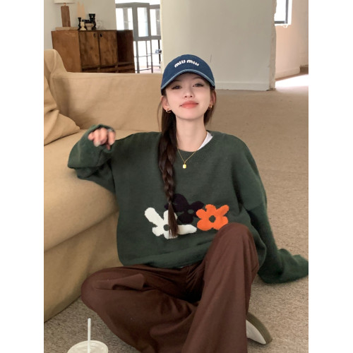 秋冬新款寬松顯瘦套頭毛衣女韓系ins復古花朵爆款長袖針織衫上衣 秋冬新款寬松顯瘦套頭毛衣女韓系ins復古花朵爆款長袖針織衫上衣