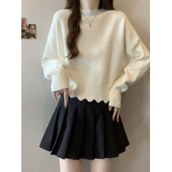 法式不規則半高領毛衣女秋冬胖mm寬松顯瘦短款打底內搭針織衫上衣