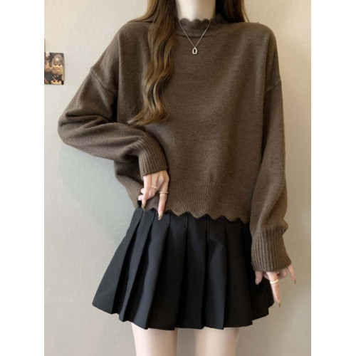 法式不規則半高領毛衣女秋冬胖mm寬松顯瘦短款打底內搭針織衫上衣 法式不規則半高領毛衣女秋冬胖mm寬松顯瘦短款打底內搭針織衫上衣