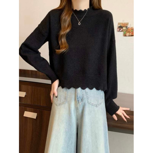 法式不規則半高領毛衣女秋冬胖mm寬松顯瘦短款打底內搭針織衫上衣 法式不規則半高領毛衣女秋冬胖mm寬松顯瘦短款打底內搭針織衫上衣