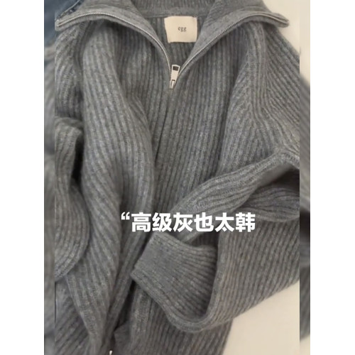 秋冬季大碼高領拉鍊針織開衫寬松胖mm慵懶風設計感翻領毛衣外套女 秋冬季大碼高領拉鍊針織開衫寬松胖mm慵懶風設計感翻領毛衣外套女