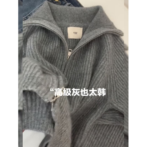 秋冬季大碼高領拉鍊針織開衫寬松胖mm慵懶風設計感翻領毛衣外套女 秋冬季大碼高領拉鍊針織開衫寬松胖mm慵懶風設計感翻領毛衣外套女
