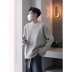 cleanfit灰色圓領毛衣男款秋冬季加絨內搭打底衫美式復古潮牌外套