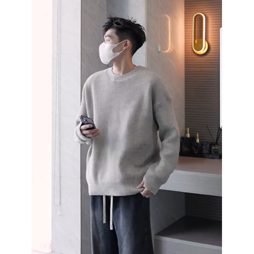 cleanfit灰色圓領毛衣男款秋冬季加絨內搭打底衫美式復古潮牌外套